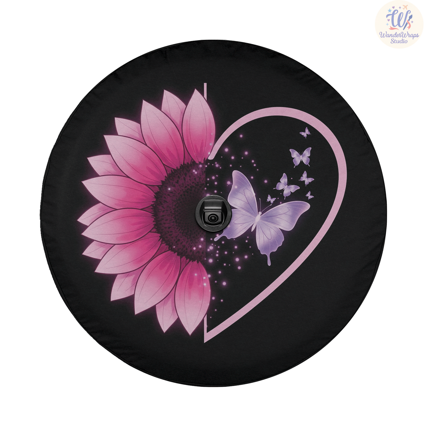 Pink Sunflower Spare Tire Cover – Waterproof UV Resistant Protector with Camera Hole