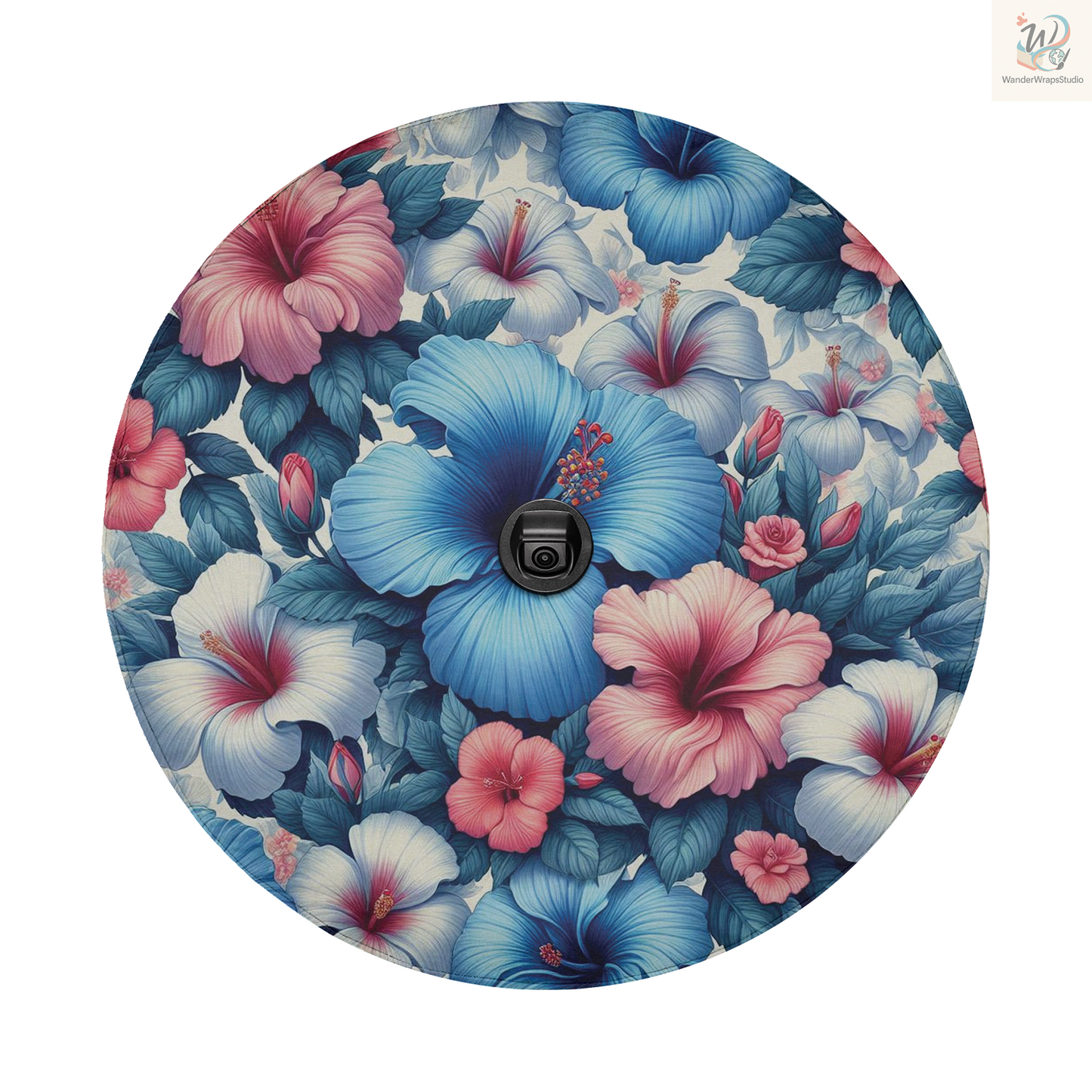 Blue Pink Hibiscus Spare Tire Cover – Waterproof UV Resistant Protector with Camera Hole