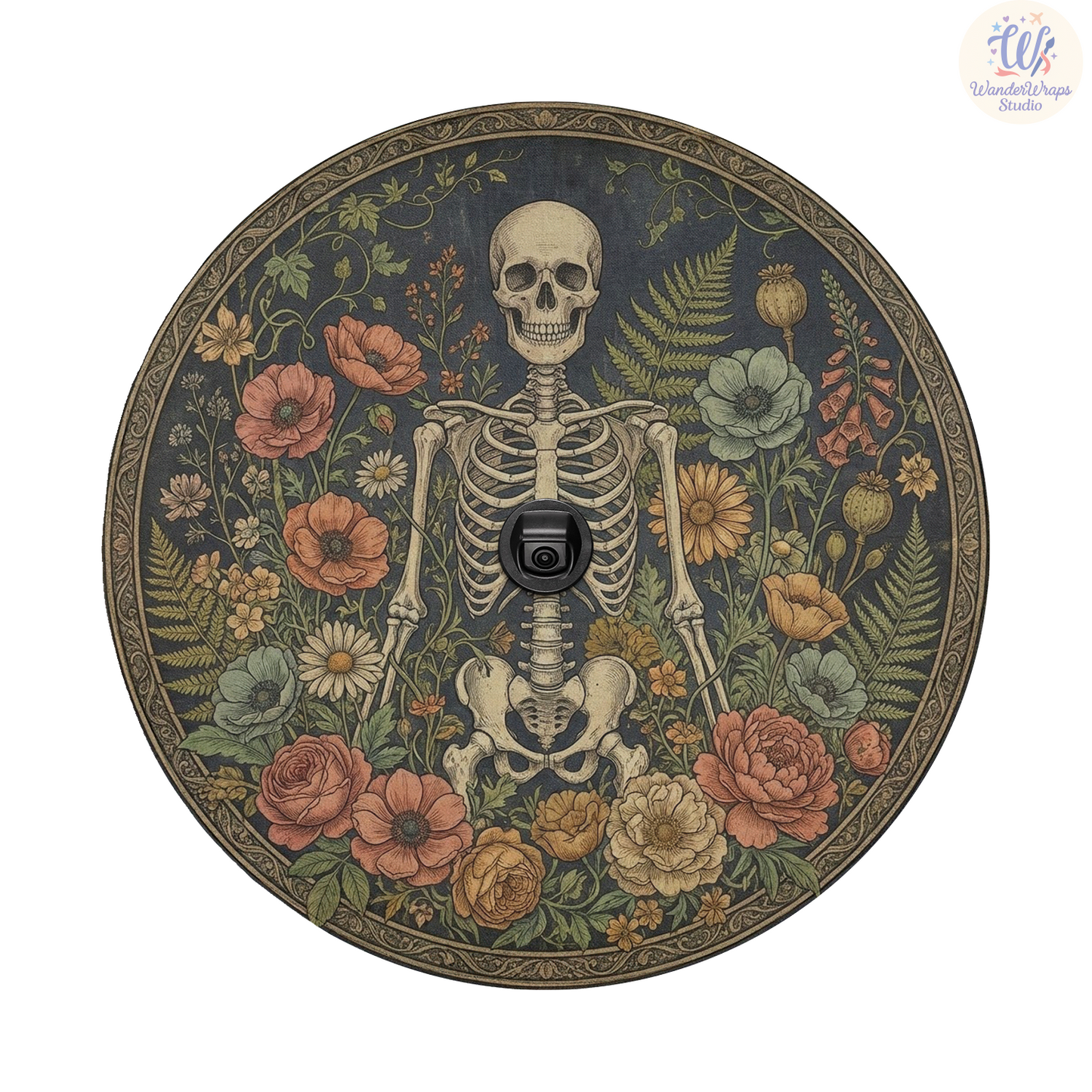 Vintage Botanical Skeleton Spare Tire Cover – Waterproof UV Resistant Protector with Camera Hole