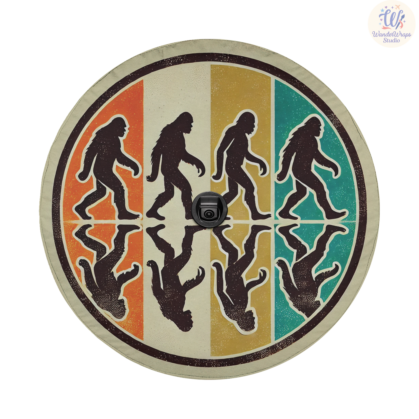 Four Bigfoot Silhouettes Spare Tire Cover – Waterproof UV Resistant Protector with Camera Hole