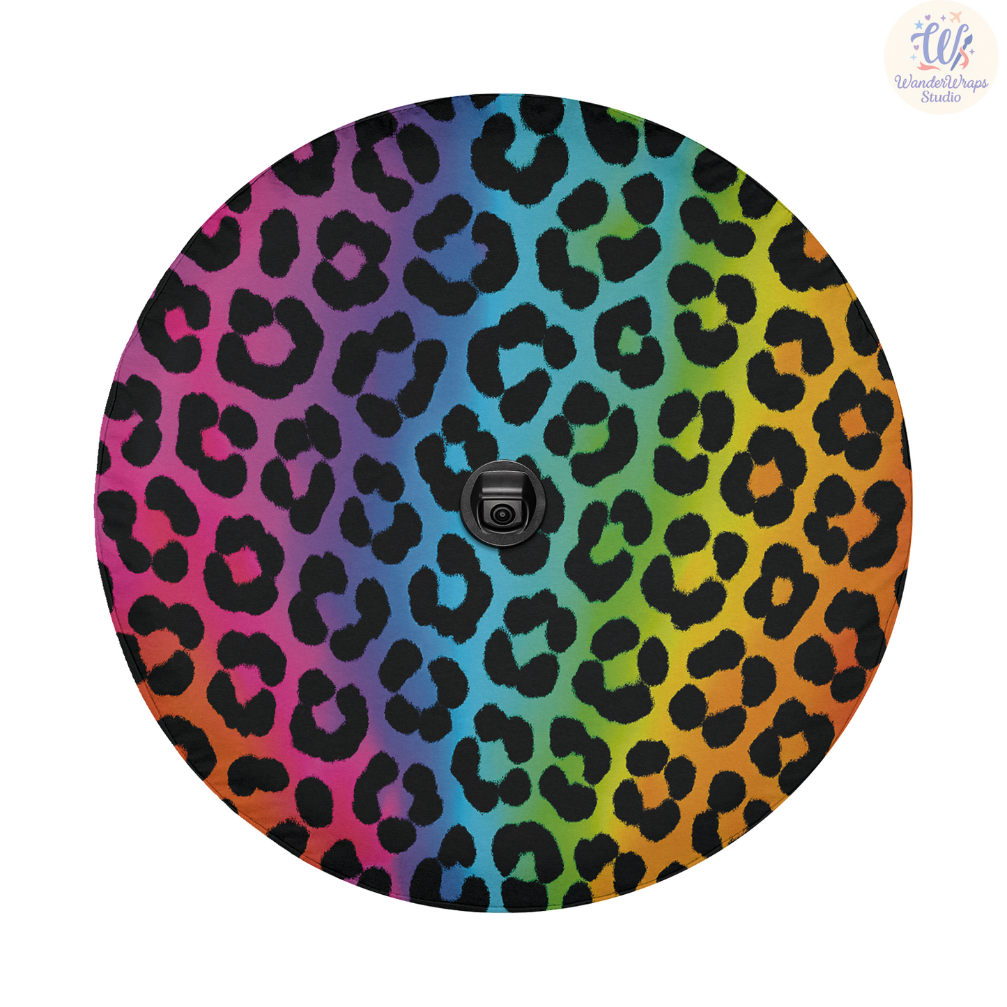 Neon Rainbow Leopard Spare Tire Cover – Waterproof UV Resistant Protector with Camera Hole