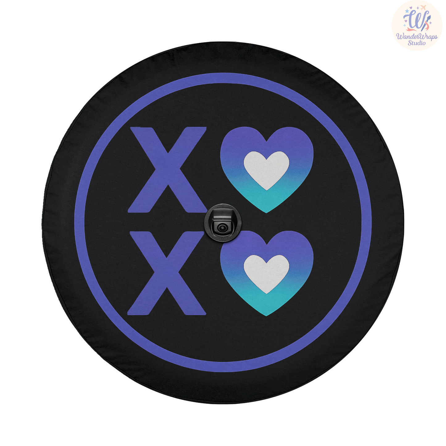 XOXO Purple Teal Spare Tire Cover – Waterproof UV Resistant Protector with Camera Hole