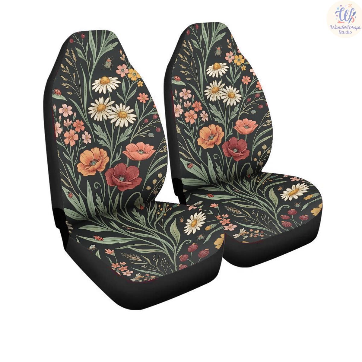 Midnight Wildflower Garden Car Seat Covers – High Quality Graphic and Polar Fleece Protector Set