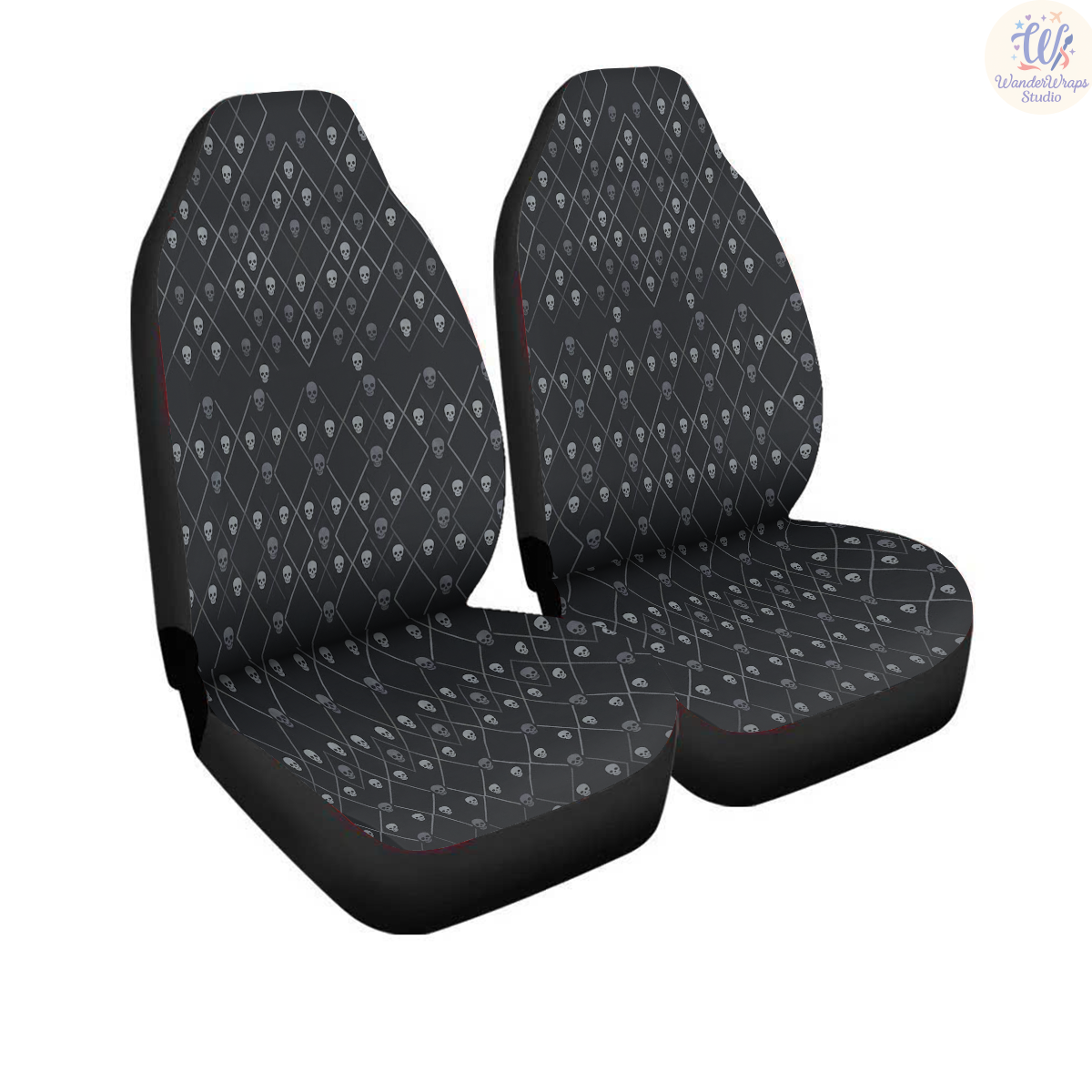 Nocturne Diamond Skulls Car Seat Covers – High Quality Graphic and Polar Fleece Protector Set