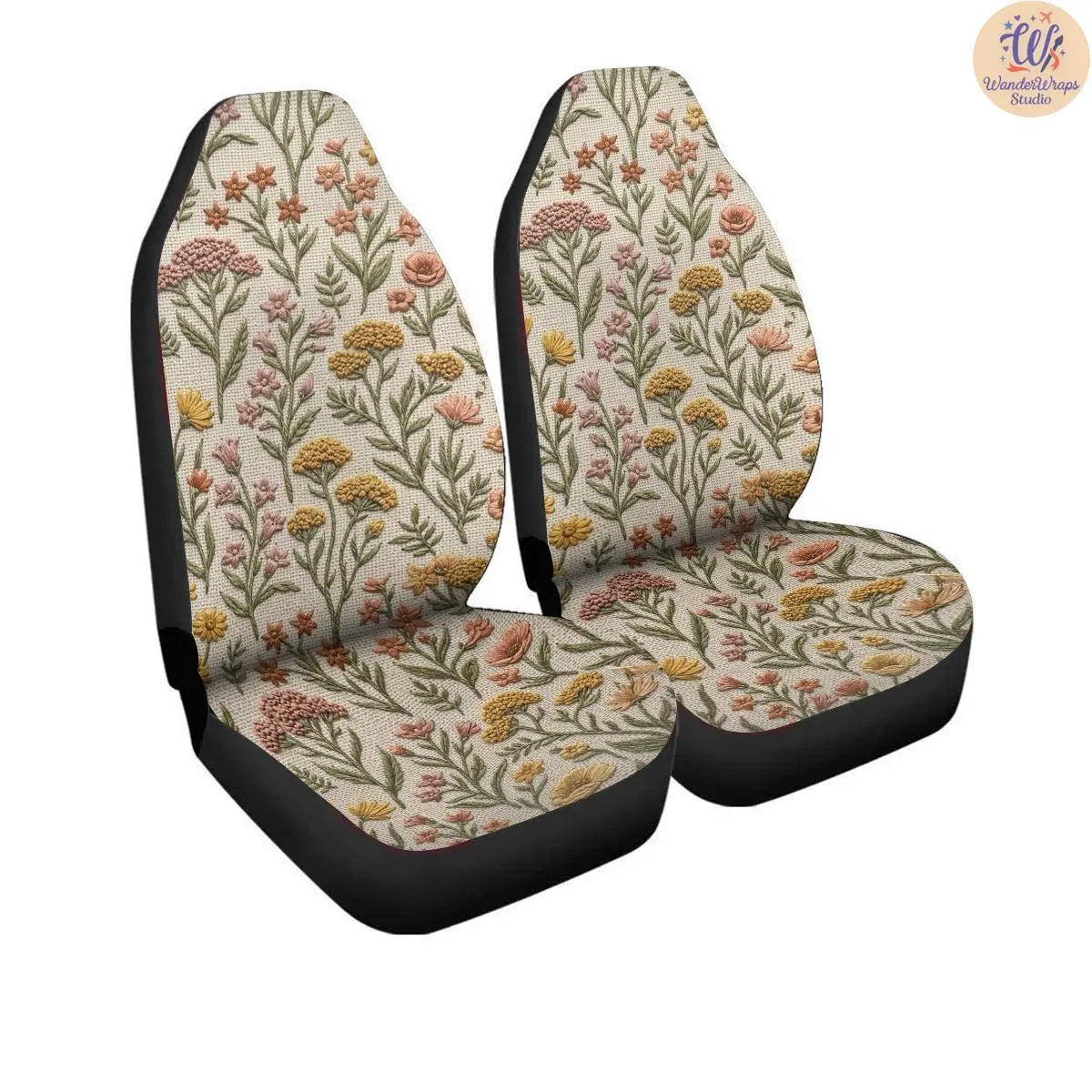 Vintage Meadow Wildflower Car Seat Covers – High Quality Graphic and Polar Fleece Protector Set