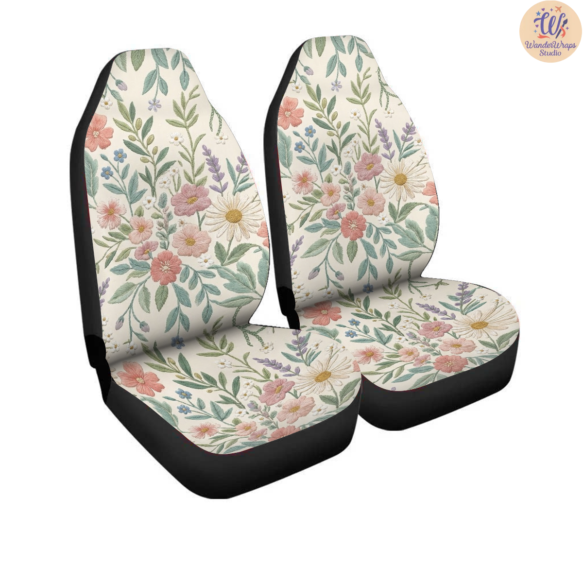 Soft Meadow Wildflowers Car Seat Covers – High Quality Graphic and Polar Fleece Protector Set
