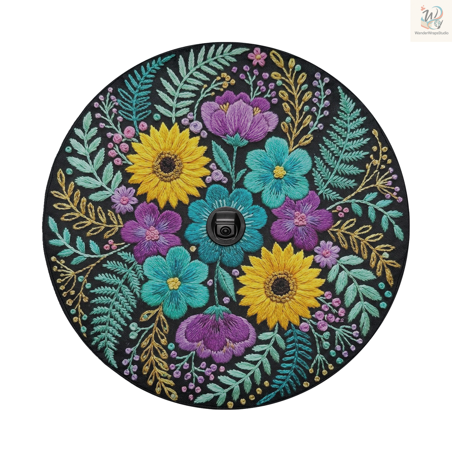 Embroidery Texture Floral Spare Tire Cover – Waterproof UV Resistant Protector with Camera Hole