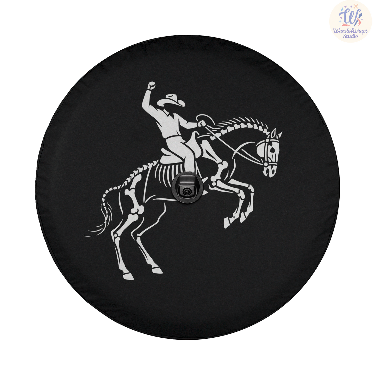 Cowboy Skeleton Horse Spare Tire Cover – Waterproof UV Resistant Protector with Camera Hole