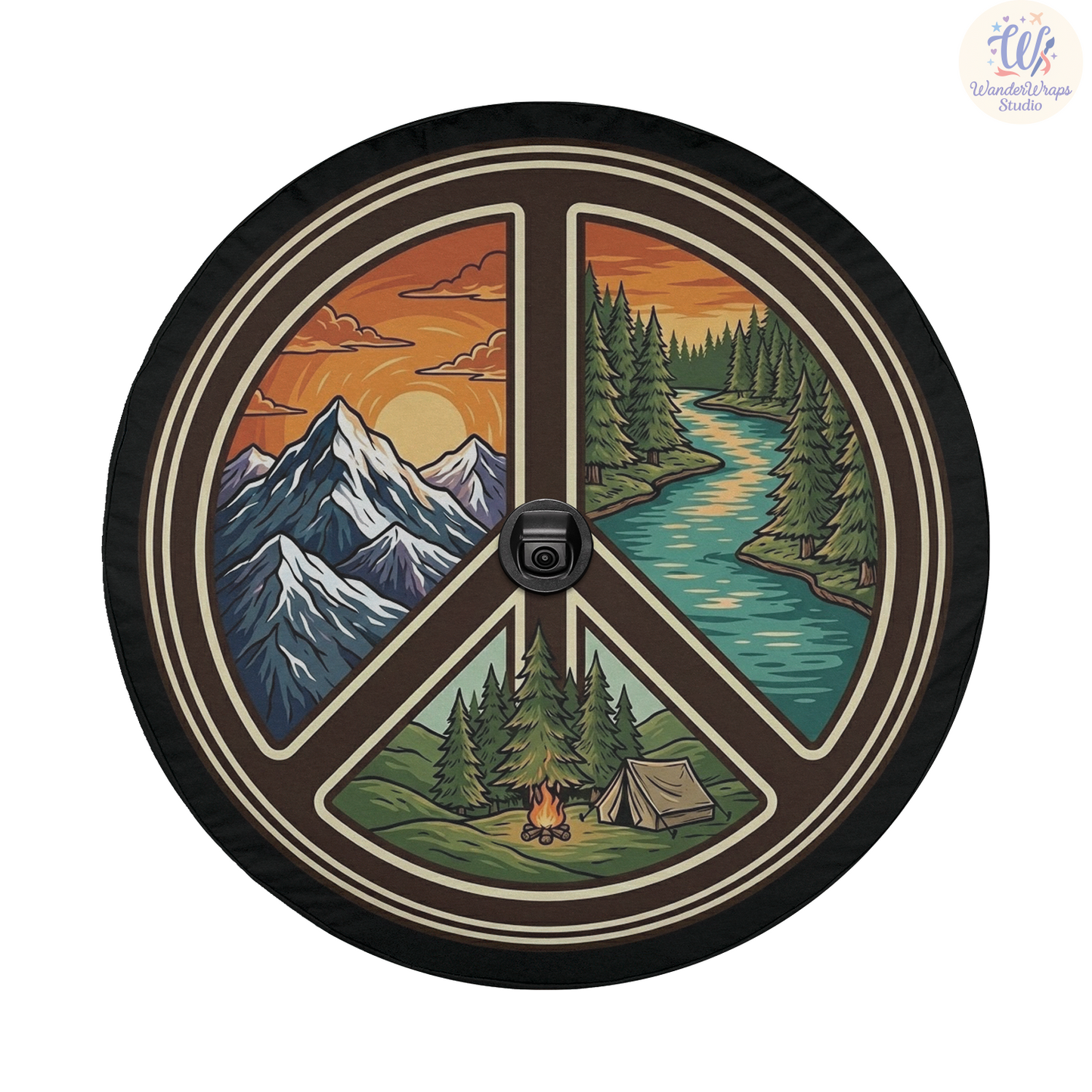 Peace Camping Adventure Spare Tire Cover – Waterproof UV Resistant Protector with Camera Hole