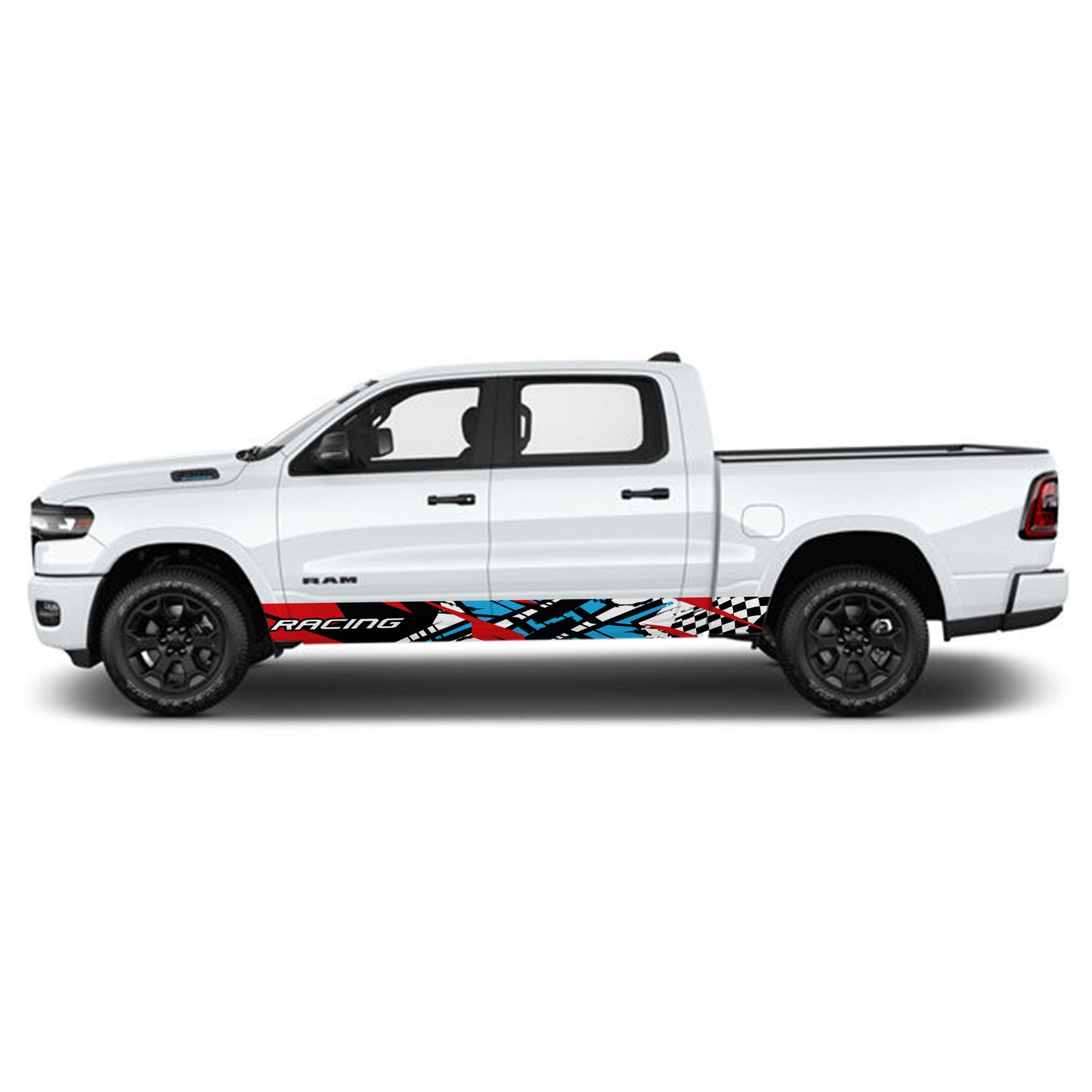 Racing Red Blue Rocker Panel Graphic Decal Kit (Left & Right Sides) - High Quality Vinyl for Trucks & SUVs