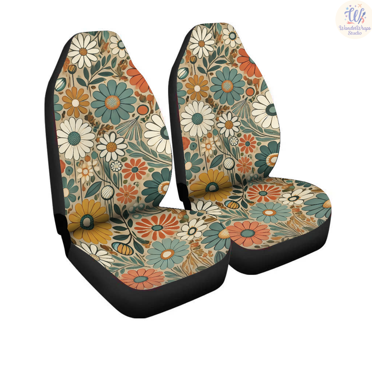 70s flower power Car Seat Covers – High Quality Graphic and Polar Fleece Protector Set