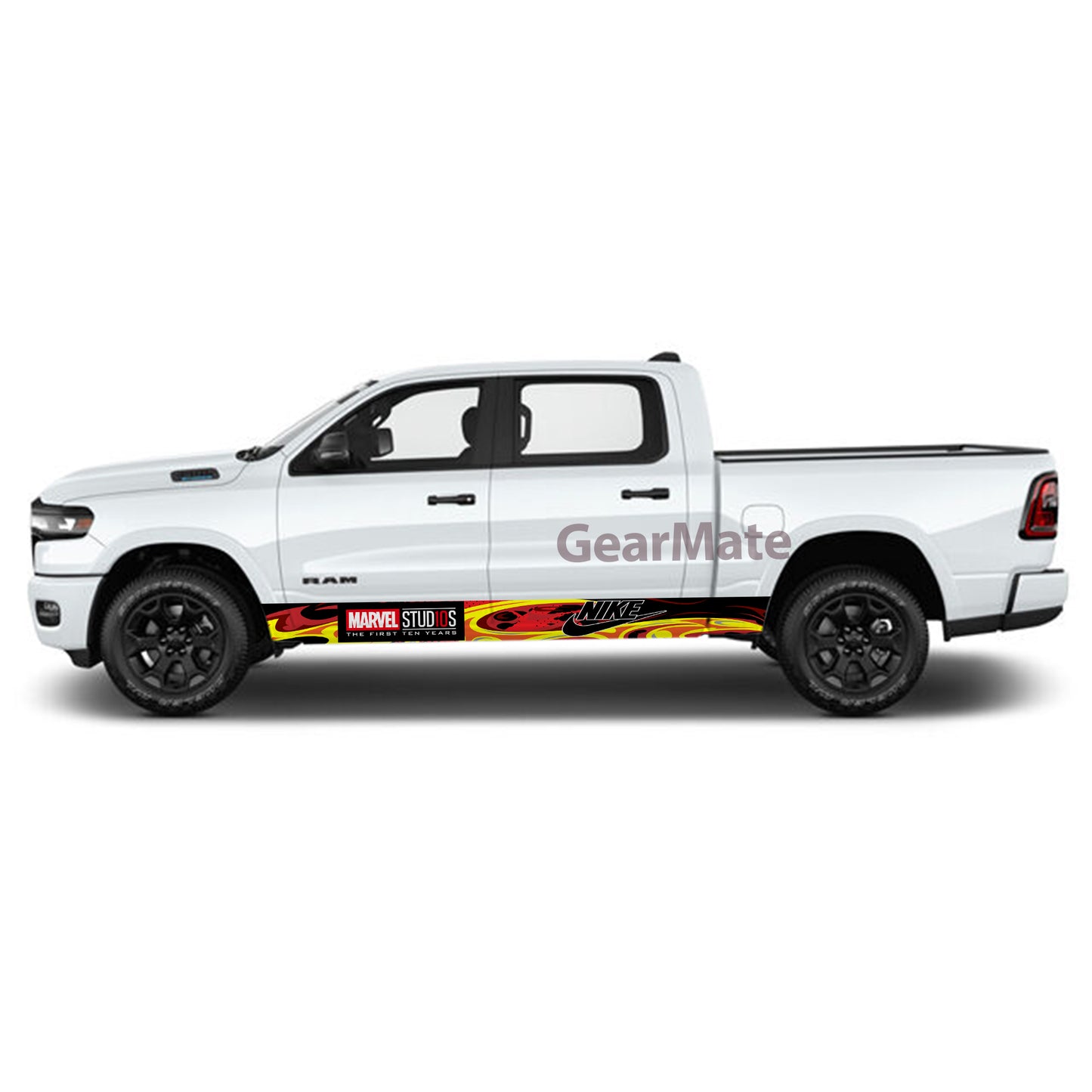 Racing Fire Red Marvel Nike Panel Graphic Decal Kit (Left & Right Sides) - High Quality Vinyl for Trucks & SUVs