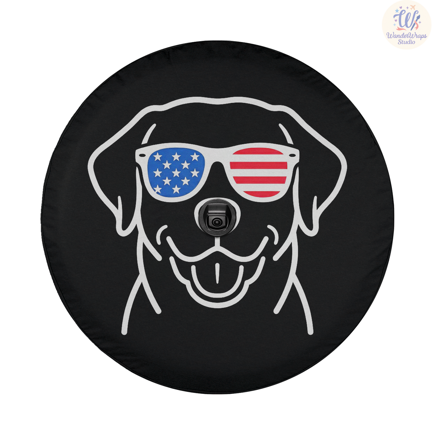 Patriotic Dog Sunglasses Spare Tire Cover – Waterproof UV Resistant Protector with Camera Hole