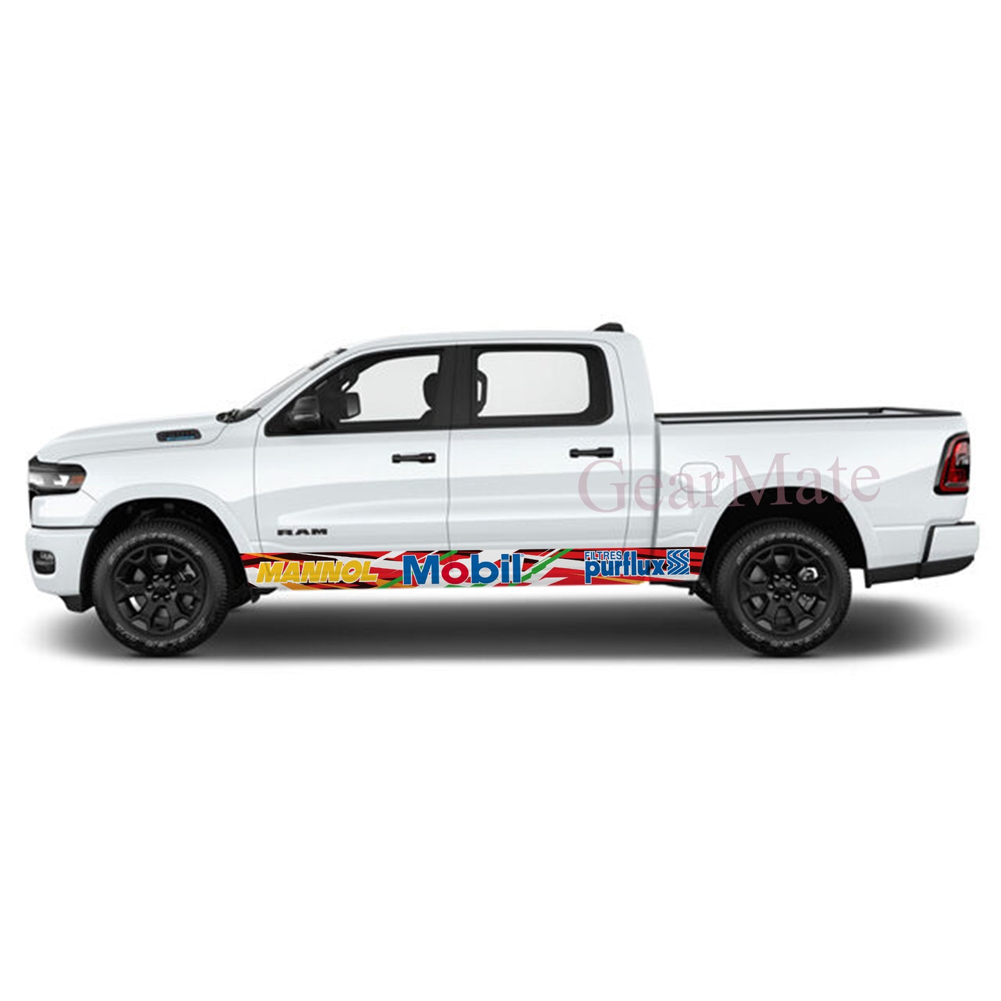 Racing Stripe Orange Mobil Rocker Panel Graphic Decal Kit (Left & Right Sides) - High Quality Vinyl for Trucks & SUVs