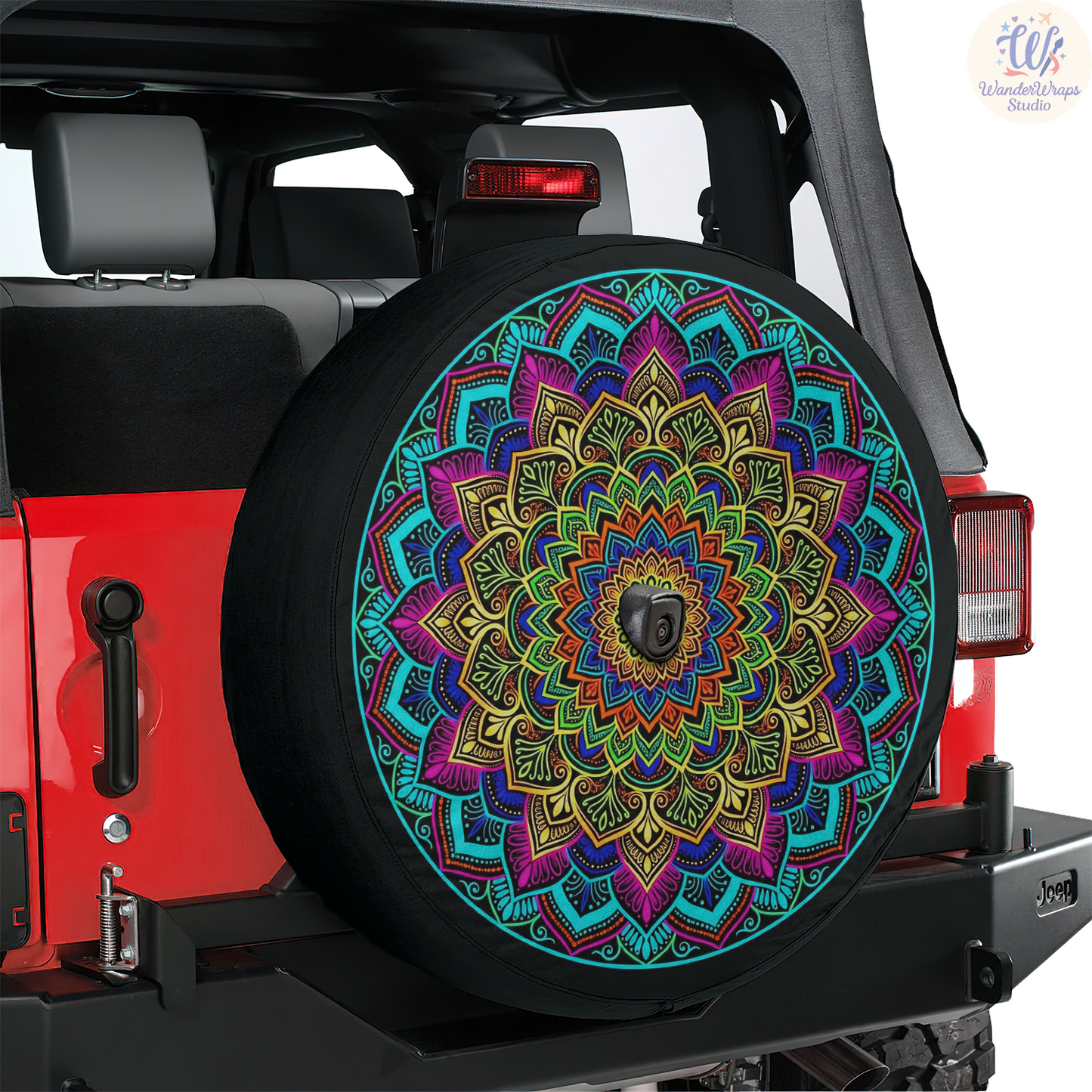 Colorful Mandala Flowers Spare Tire Cover – Waterproof UV Resistant Protector with Camera Hole