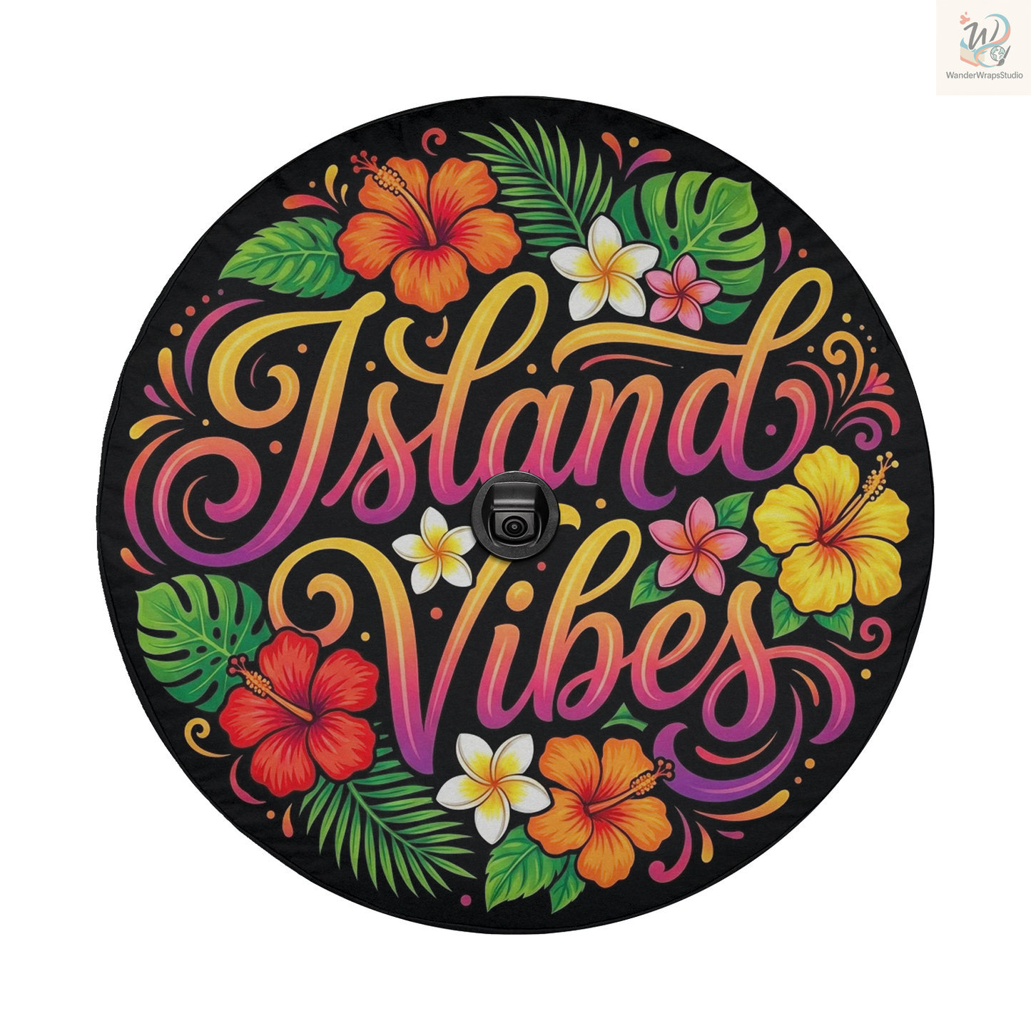 Island Vibes Spare Tire Cover – Waterproof UV Resistant Protector with Camera Hole