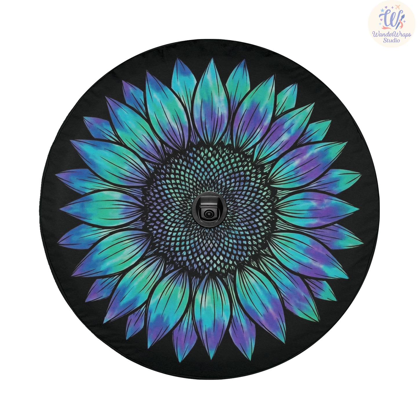 Neon Rainbow Sunflower Spare Tire Cover – Waterproof UV Resistant Protector with Camera Hole