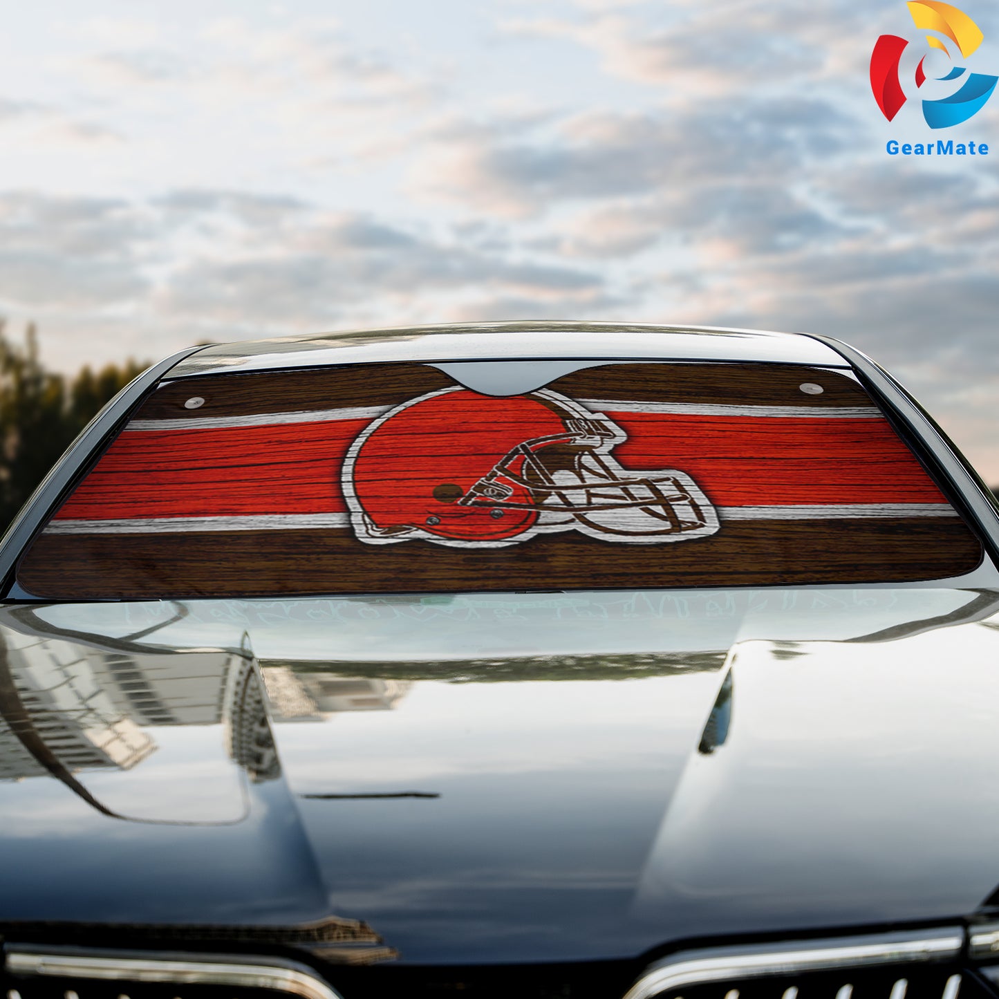 Cleveland Browns NFL Football Wooden Texture Reflective Car Sunshade – Premium Heat & UV Protection, Universal Fit