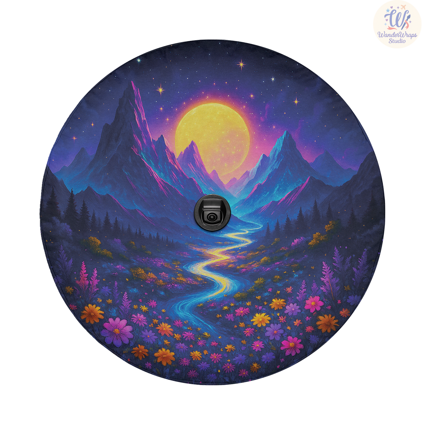 Mountain Night Spare Tire Cover – Waterproof UV Resistant Protector with Camera Hole
