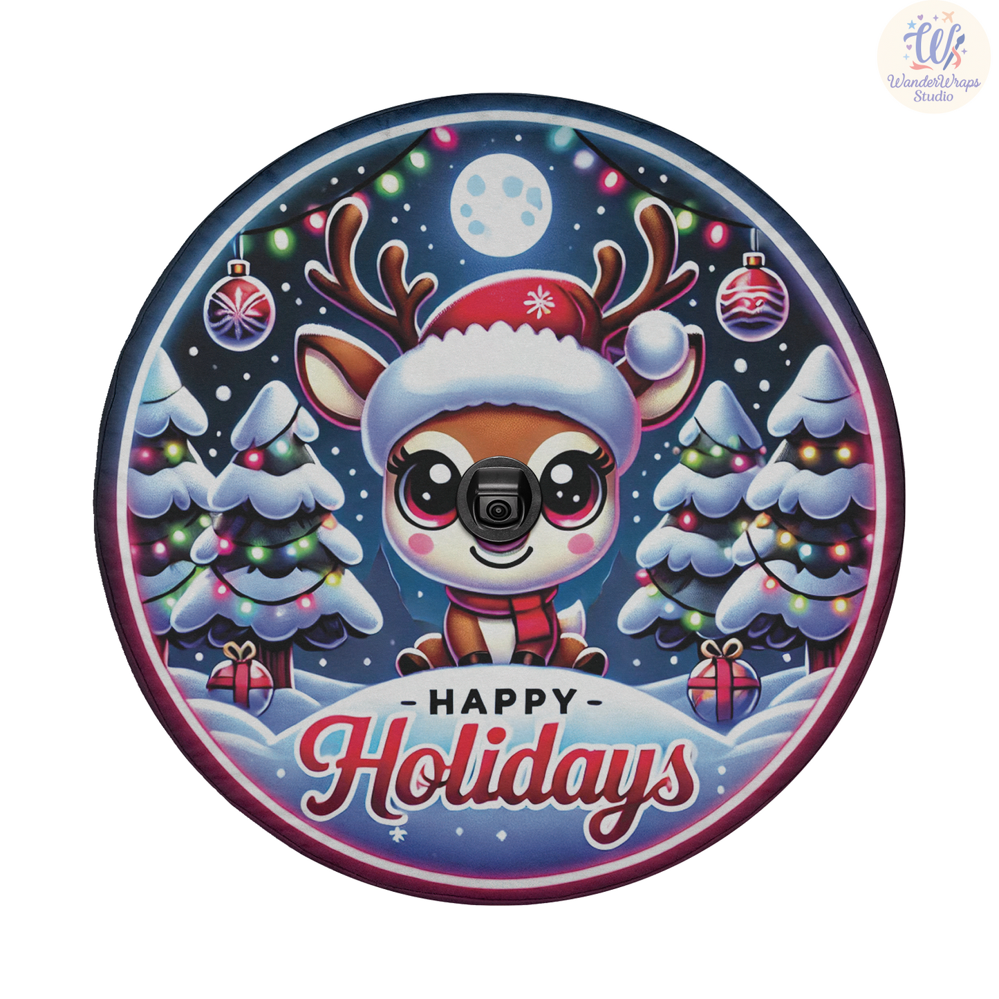 Happy Holiday Reindeer Spare Tire Cover – Waterproof UV Resistant Protector with Camera Hole