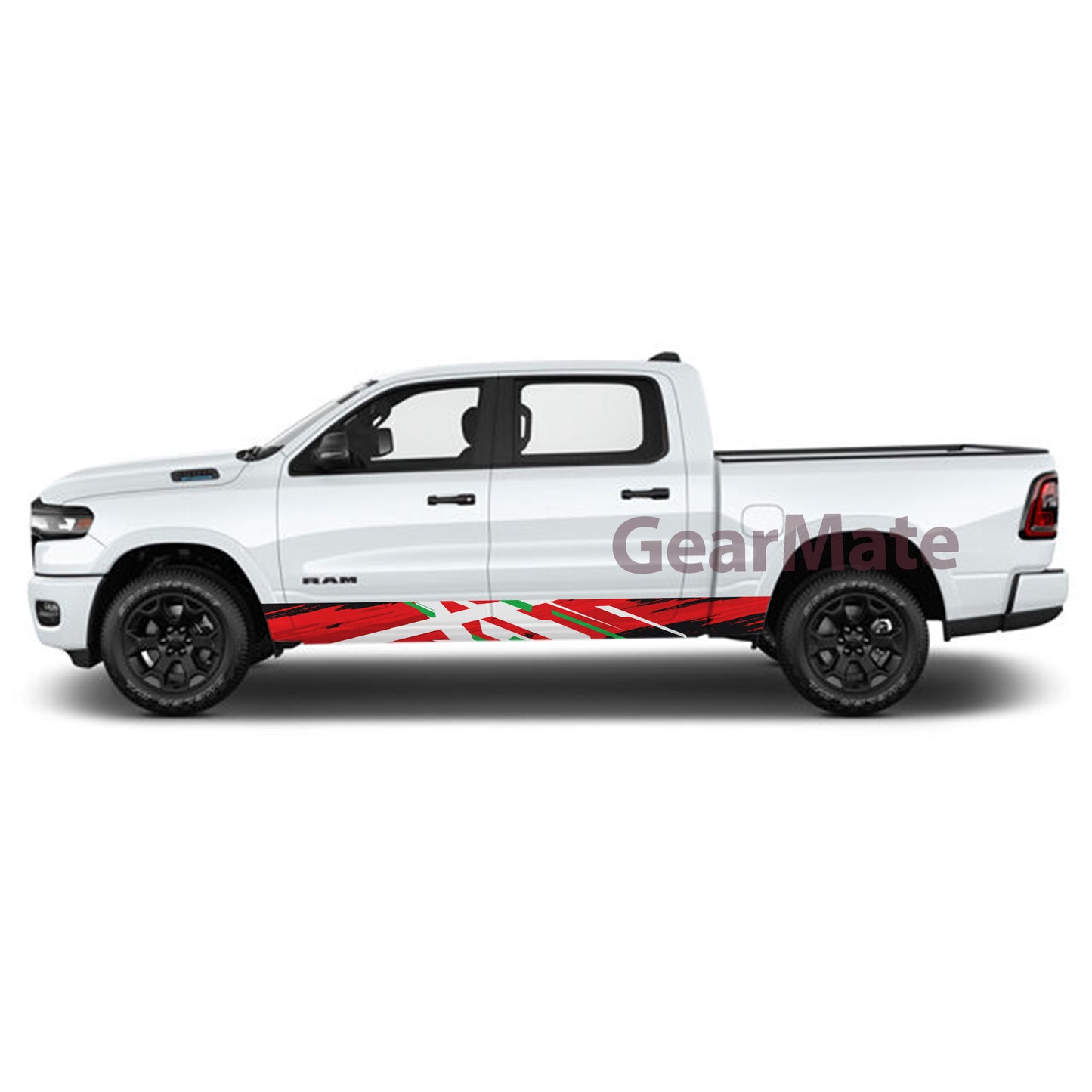 Racing White Green Red Rocker Panel Graphic Decal Kit (Left & Right Sides) - High Quality Vinyl for Trucks & SUVs