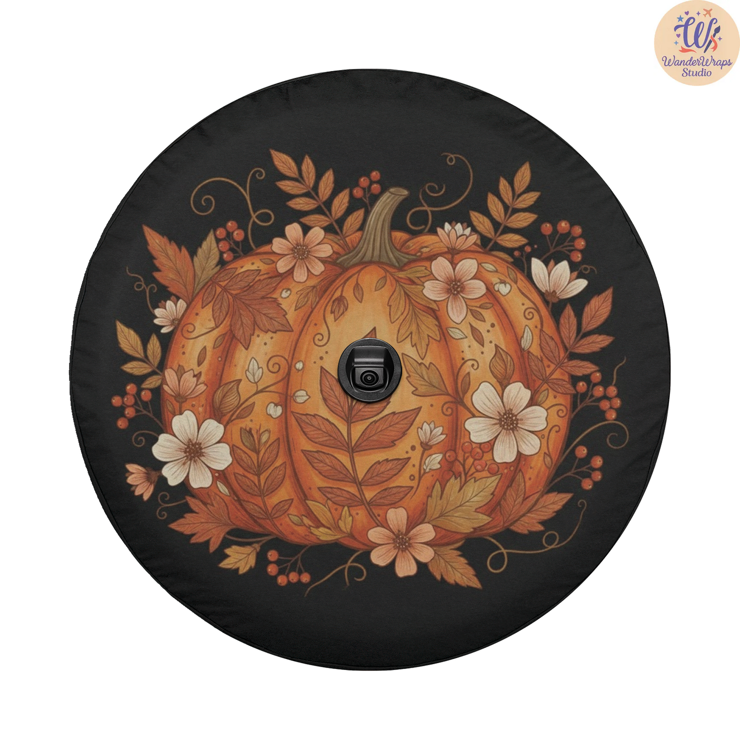 Orange Pumpkin Spare Tire Cover – Waterproof UV Resistant Protector with Camera Hole