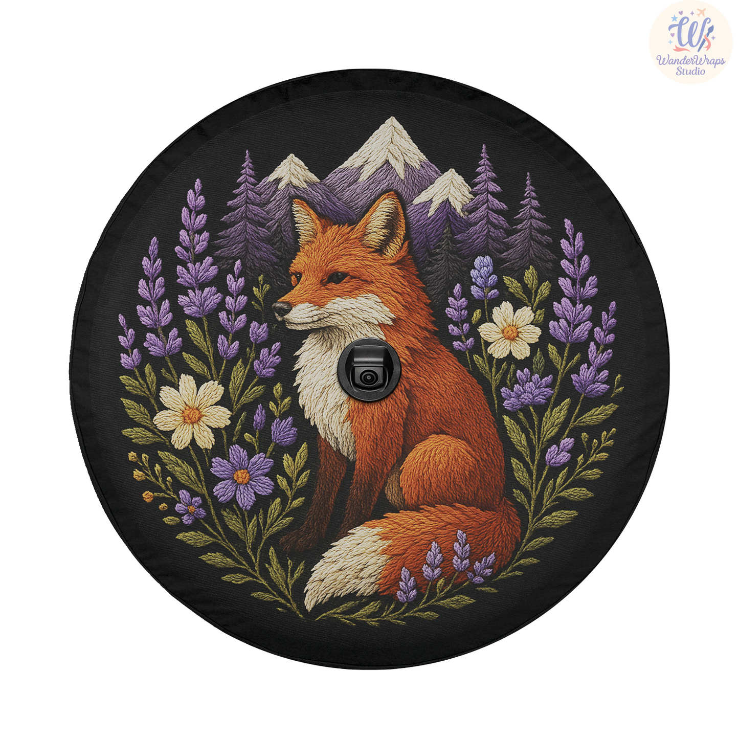 Fox Faux Embroidery Spare Tire Cover – Waterproof UV Resistant Protector with Camera Hole