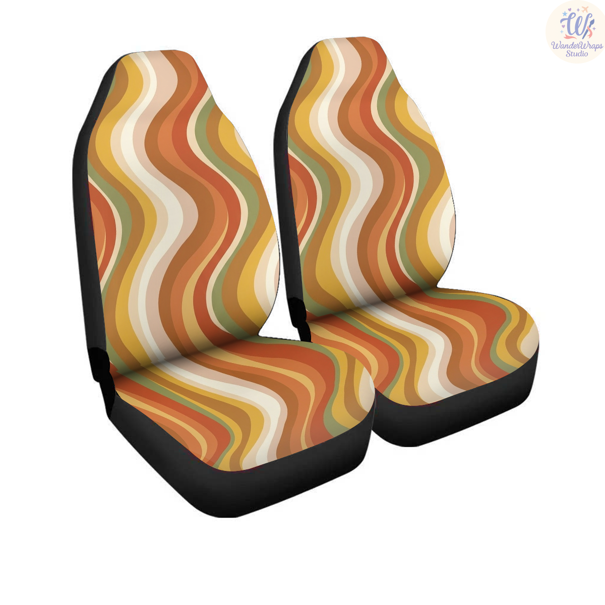 Retro Wavy Color Bands Car Seat Covers – High Quality Graphic and Polar Fleece Protector Set