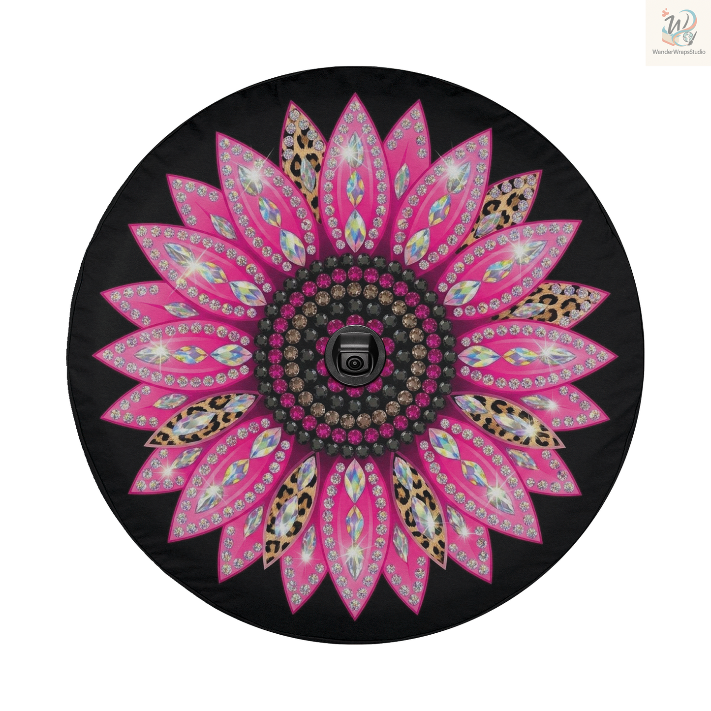 Sunflower Rhinestones Spare Tire Cover – Waterproof UV Resistant Protector with Camera Hole