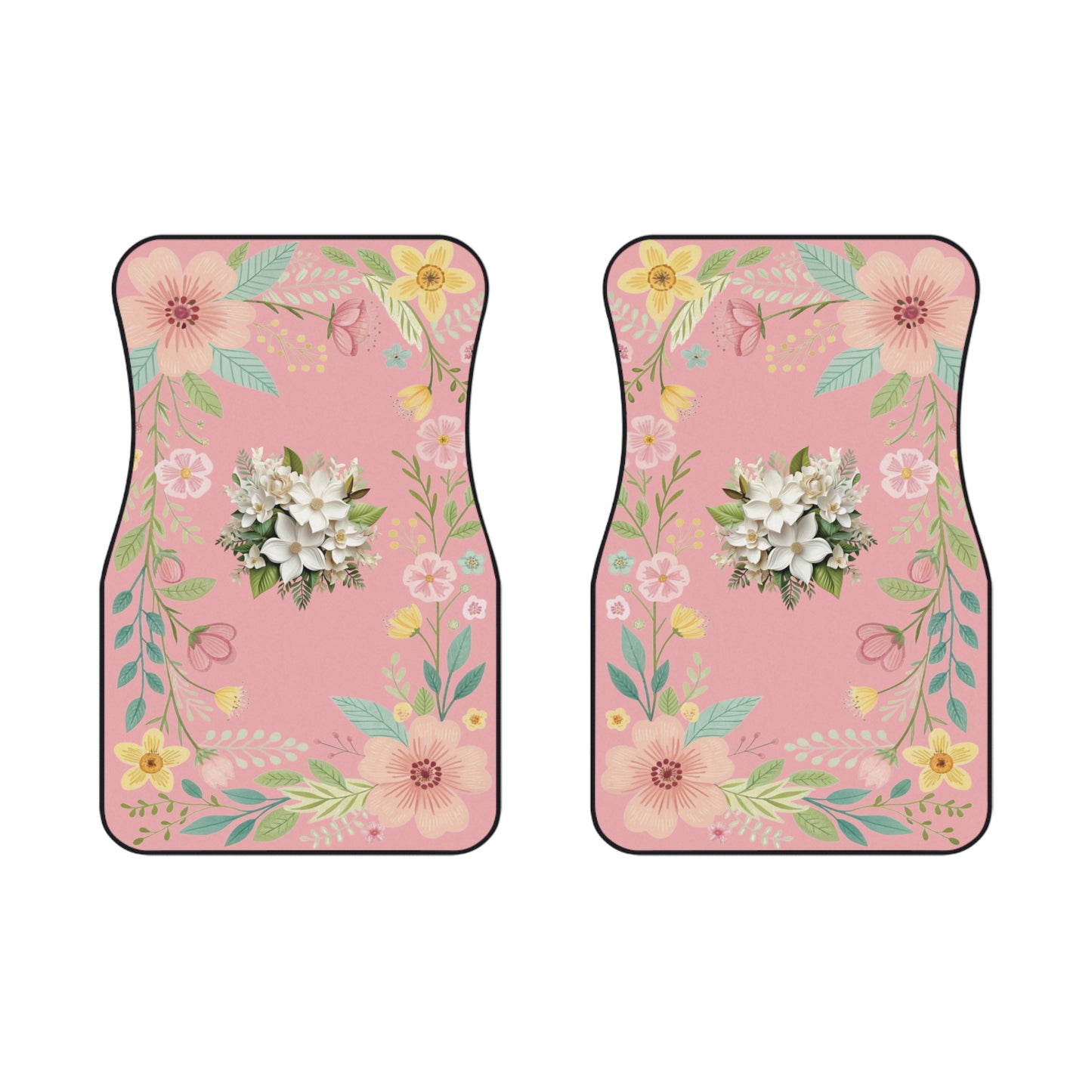 Flowers White Car Floor Mats – 2-Piece Front Set, Durable & Stylish, Universal Fit
