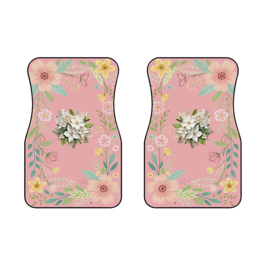 Flowers White Car Floor Mats – 2-Piece Front Set, Durable & Stylish, Universal Fit