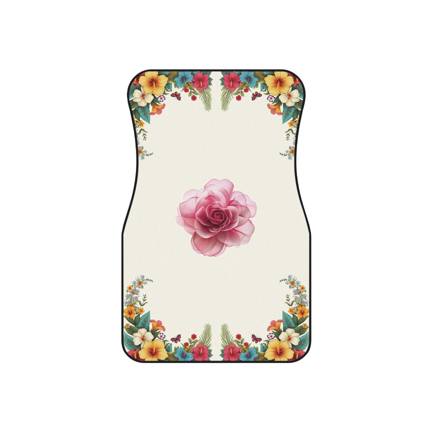 Flowers Pink Rose Cartoon Flowers Car Floor Mats – 2-Piece Front Set, Durable & Stylish, Universal Fit