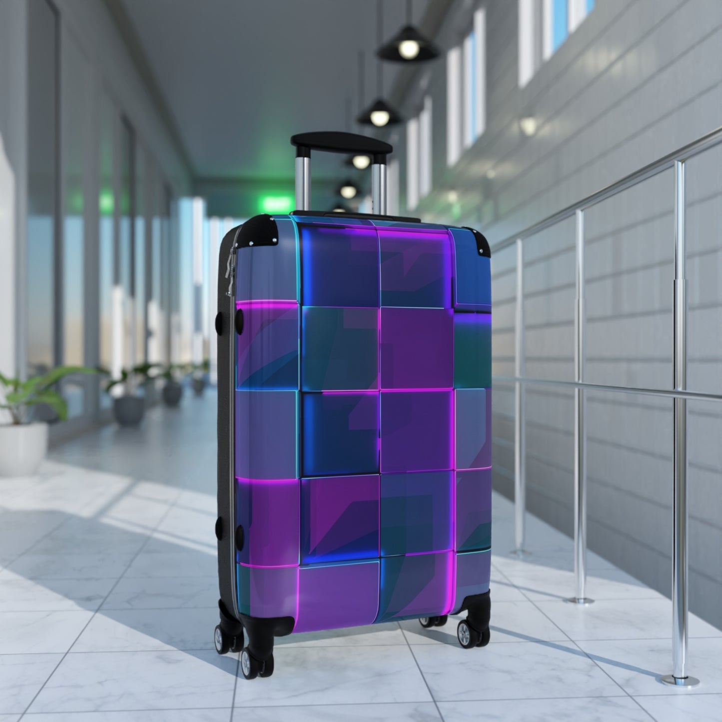 Abstract Neon 3D Geometric Carry-On Suitcase - Stylish Luggage for Travelers
