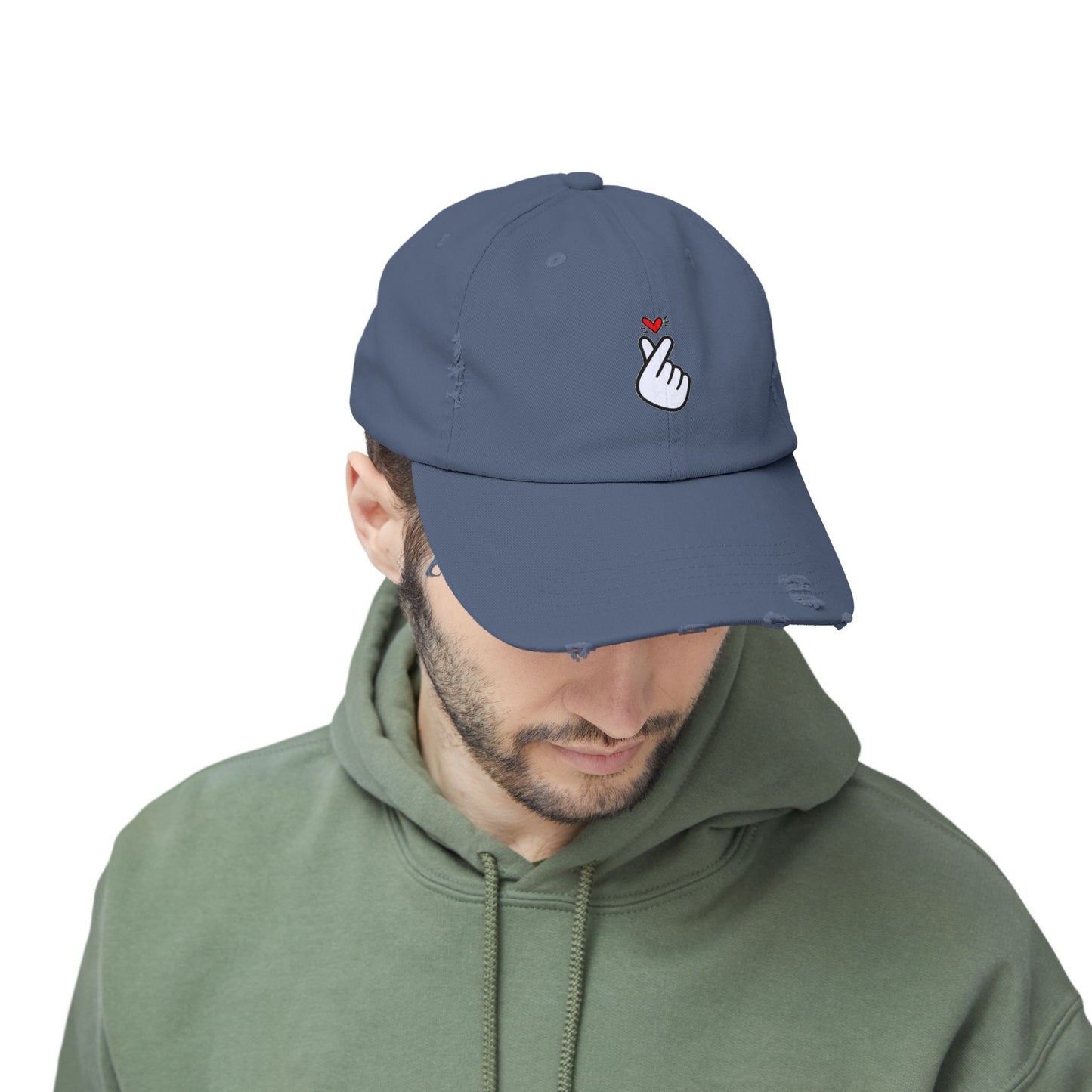 Heart Gesture Vintage Distressed Dad Hat Unisex Adjustable Cotton Twill Baseball Cap for Casual Everyday Wear