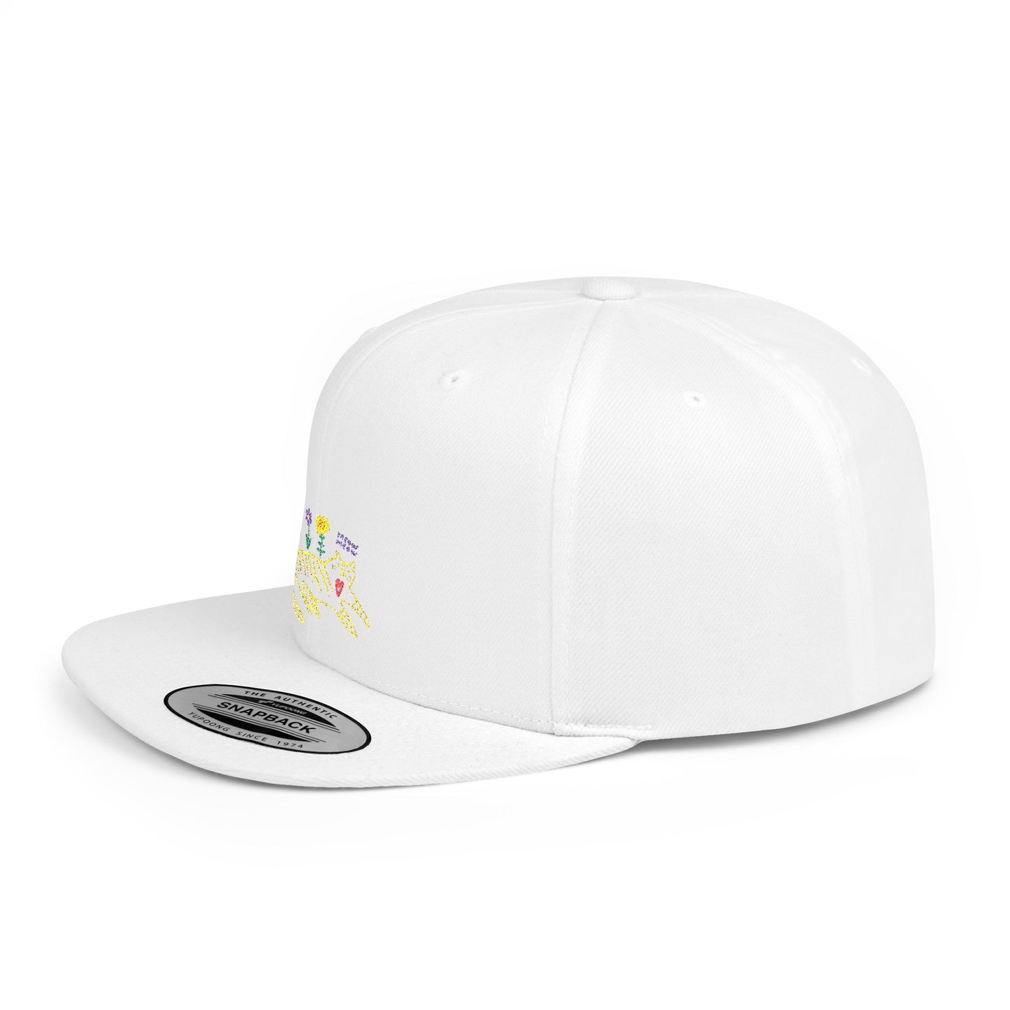 Icons Embroidered Flowers On Cat Flat Bill Snapback – Lightweight, Custom Fit, Premium Quality