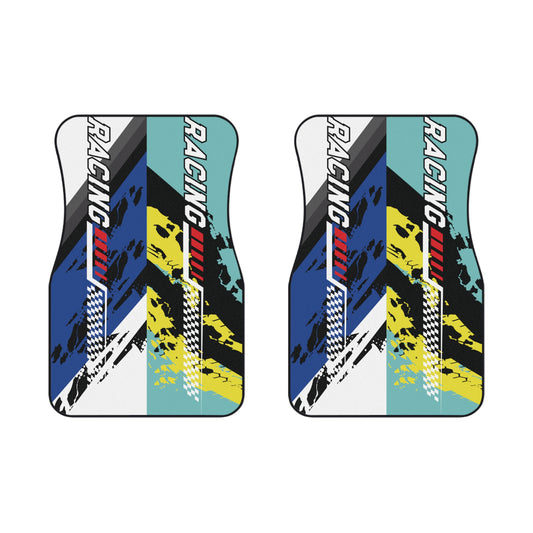 Sport Racing Blue Green Car Floor Mats – 2-Piece Front Set, Durable & Stylish, Universal Fit