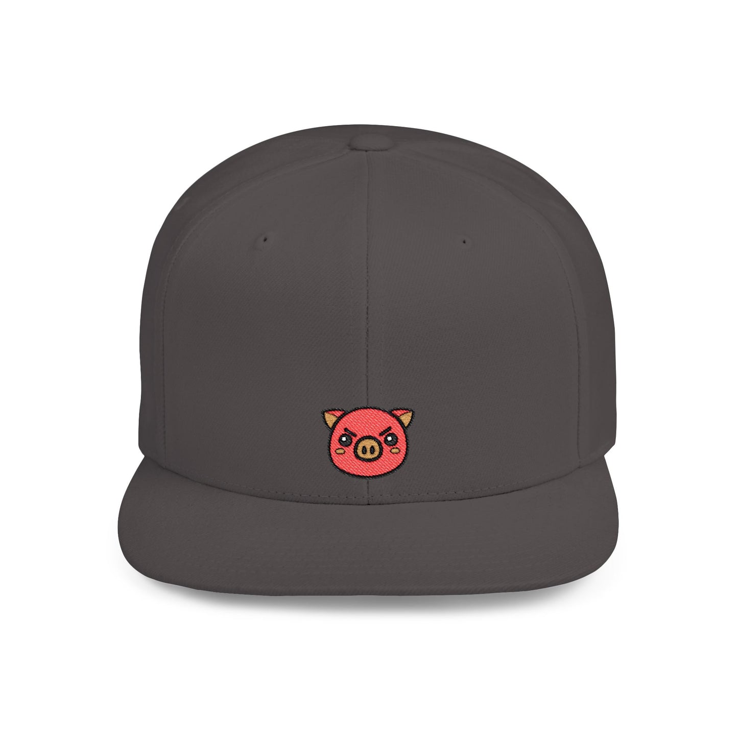 Icons Embroidered Pig Frowning Flat Bill Snapback – Lightweight, Custom Fit, Premium Quality