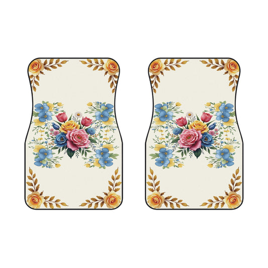 Flowers Colorful Gold Vibrant Car Floor Mats – 2-Piece Front Set, Durable & Stylish, Universal Fit