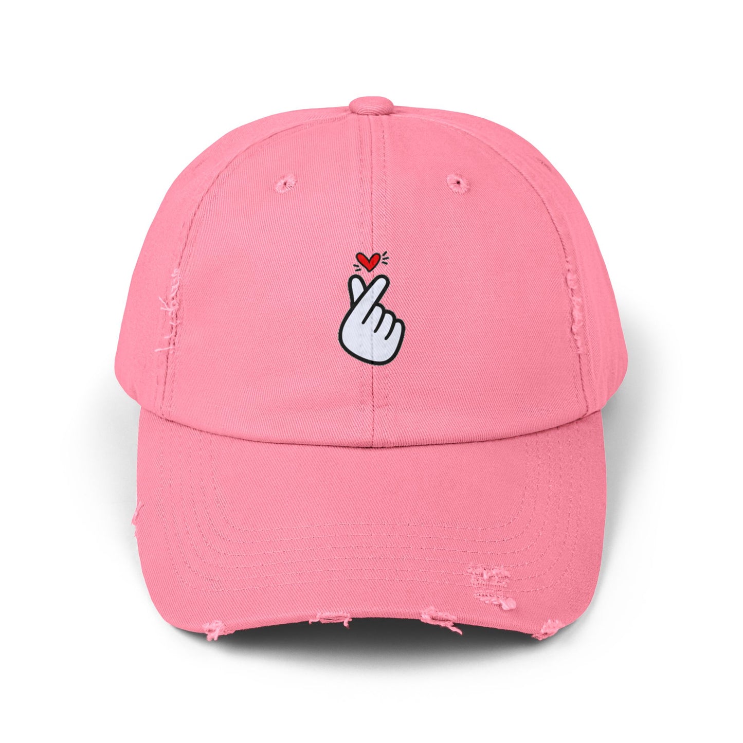 Heart Gesture Vintage Distressed Dad Hat Unisex Adjustable Cotton Twill Baseball Cap for Casual Everyday Wear