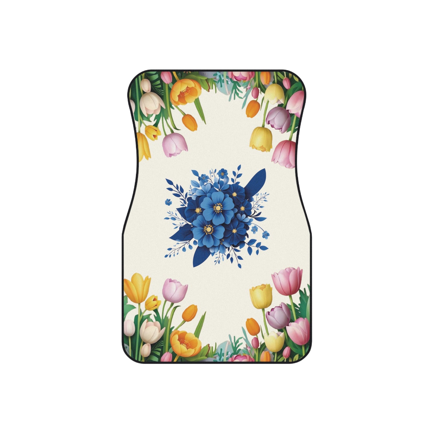 Flowers Blue Tulip Background Car Floor Mats – 2-Piece Front Set, Durable & Stylish, Universal Fit