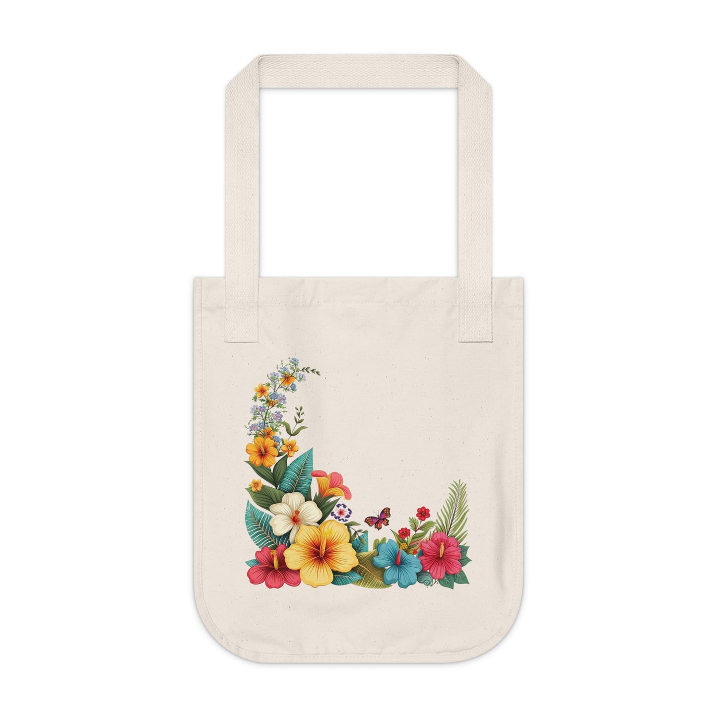 Flowers Cartoon Floral Organic Canvas Tote Bag – Eco-Friendly Shopping & Beach Accessory