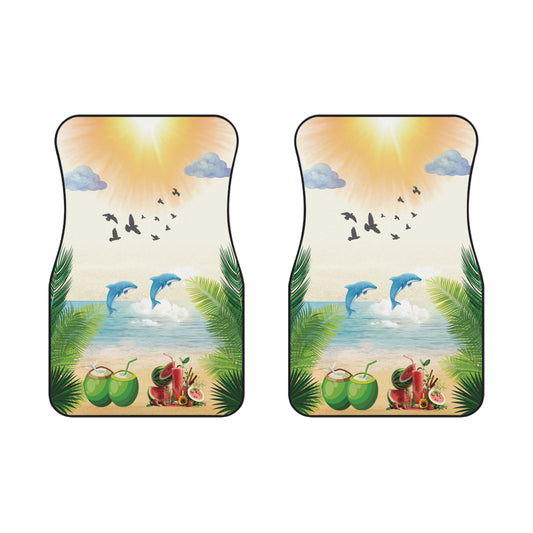 Beach Summer Drinks Dolphins Front Car Mats – Durable, Anti-Slip, Easy to Clean, Vibrant Print