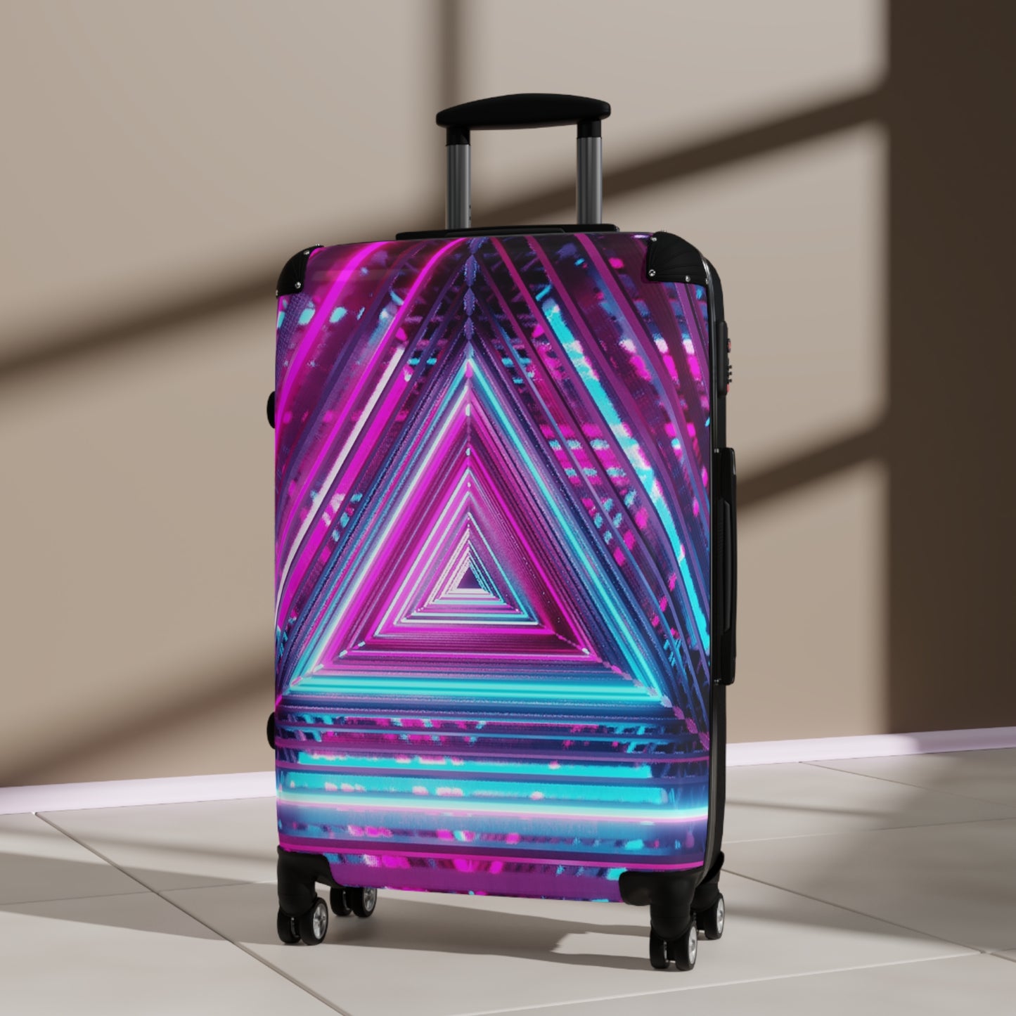 Abstract Neon Triangle Carry-On Suitcase - Stylish Luggage for Travelers