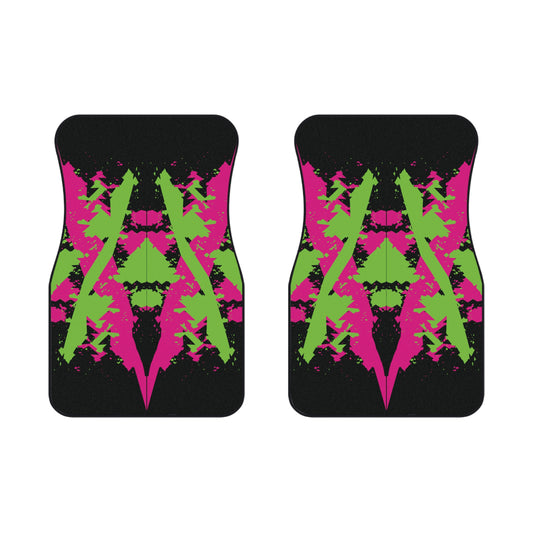 Art Paint Pink Green Car Floor Mats – 2-Piece Front Set, Durable & Stylish, Universal Fit