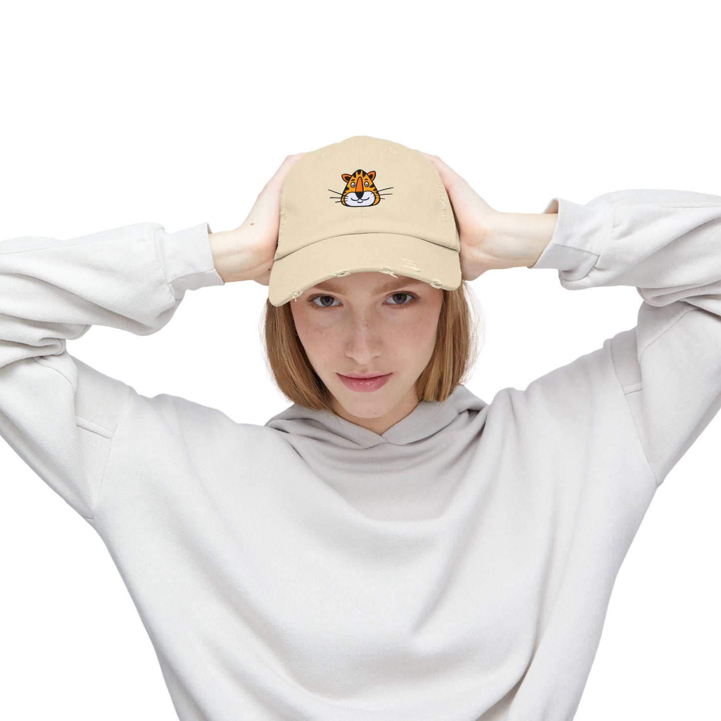 Tiger Face Vintage Distressed Dad Hat Unisex Adjustable Cotton Twill Baseball Cap for Casual Everyday Wear