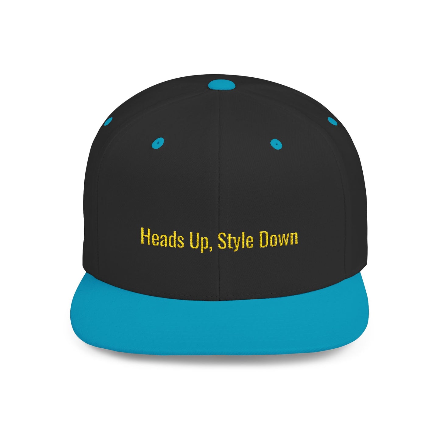 Text Heads Up, Style Down Flat Bill Snapback – Lightweight, Custom Fit, Premium Quality