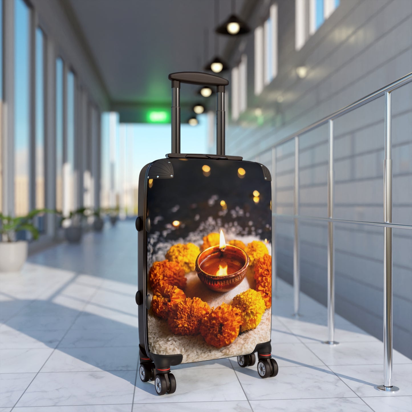 Nature Flowers Floral Lit Diya Surrounded Art Carry-On Suitcase - Stylish Luggage for Travelers