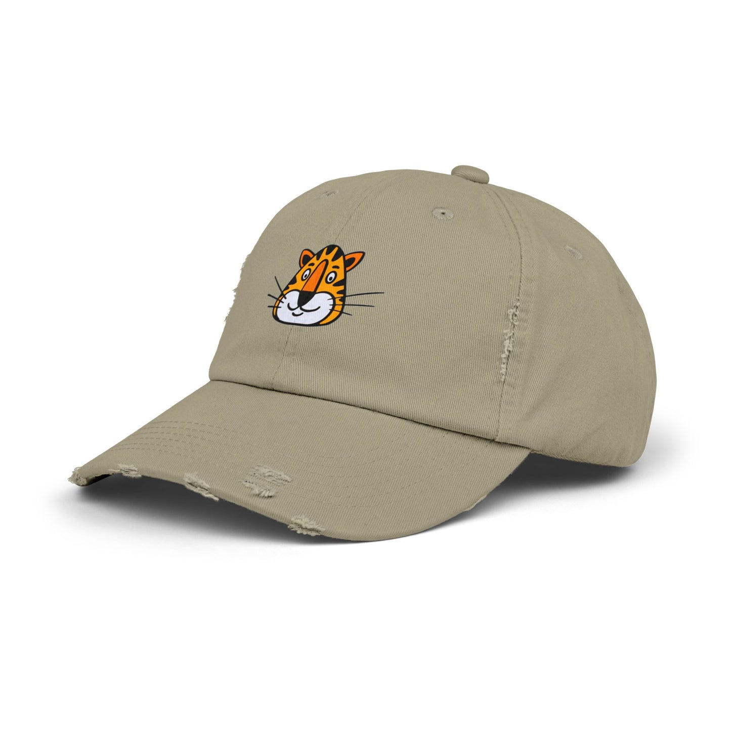 Tiger Face Vintage Distressed Dad Hat Unisex Adjustable Cotton Twill Baseball Cap for Casual Everyday Wear