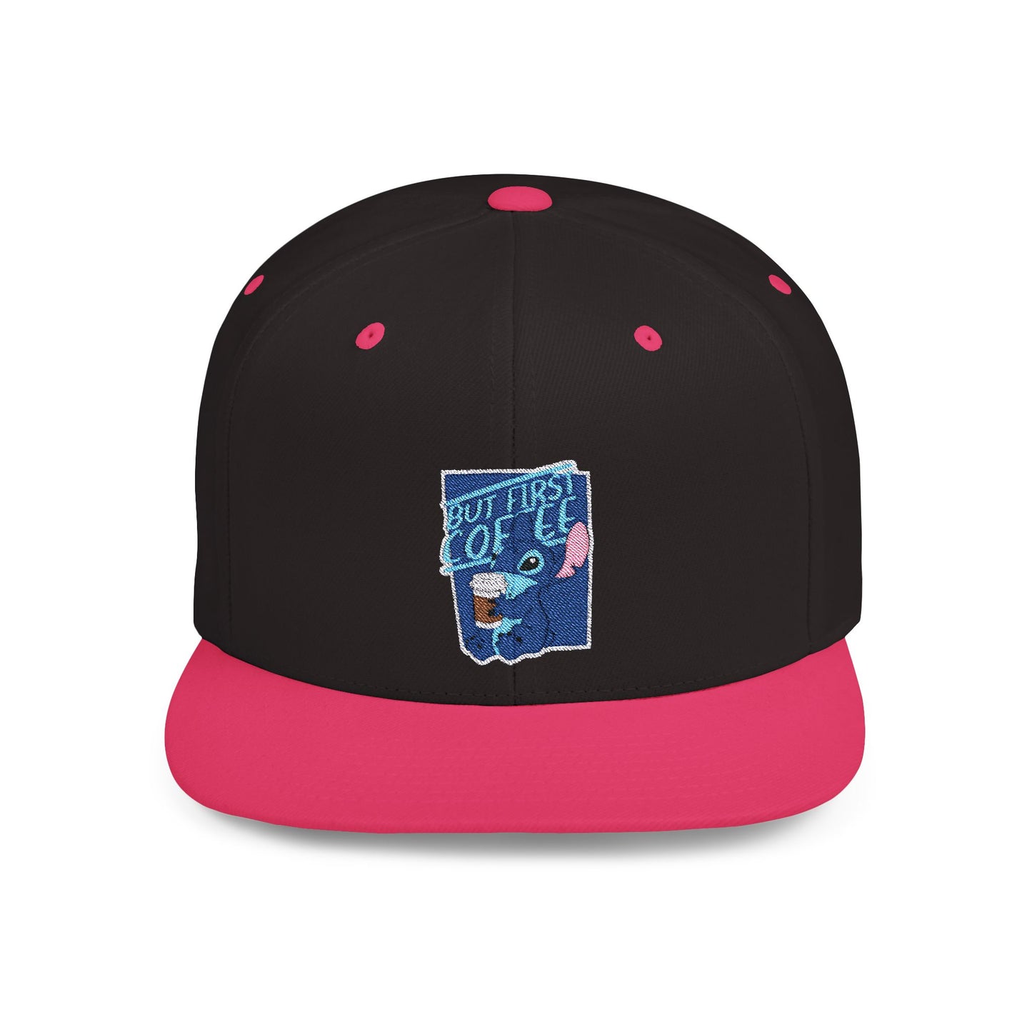 Disney Stitch But First Coffee Flat Bill Snapback – Lightweight, Custom Fit, Premium Quality