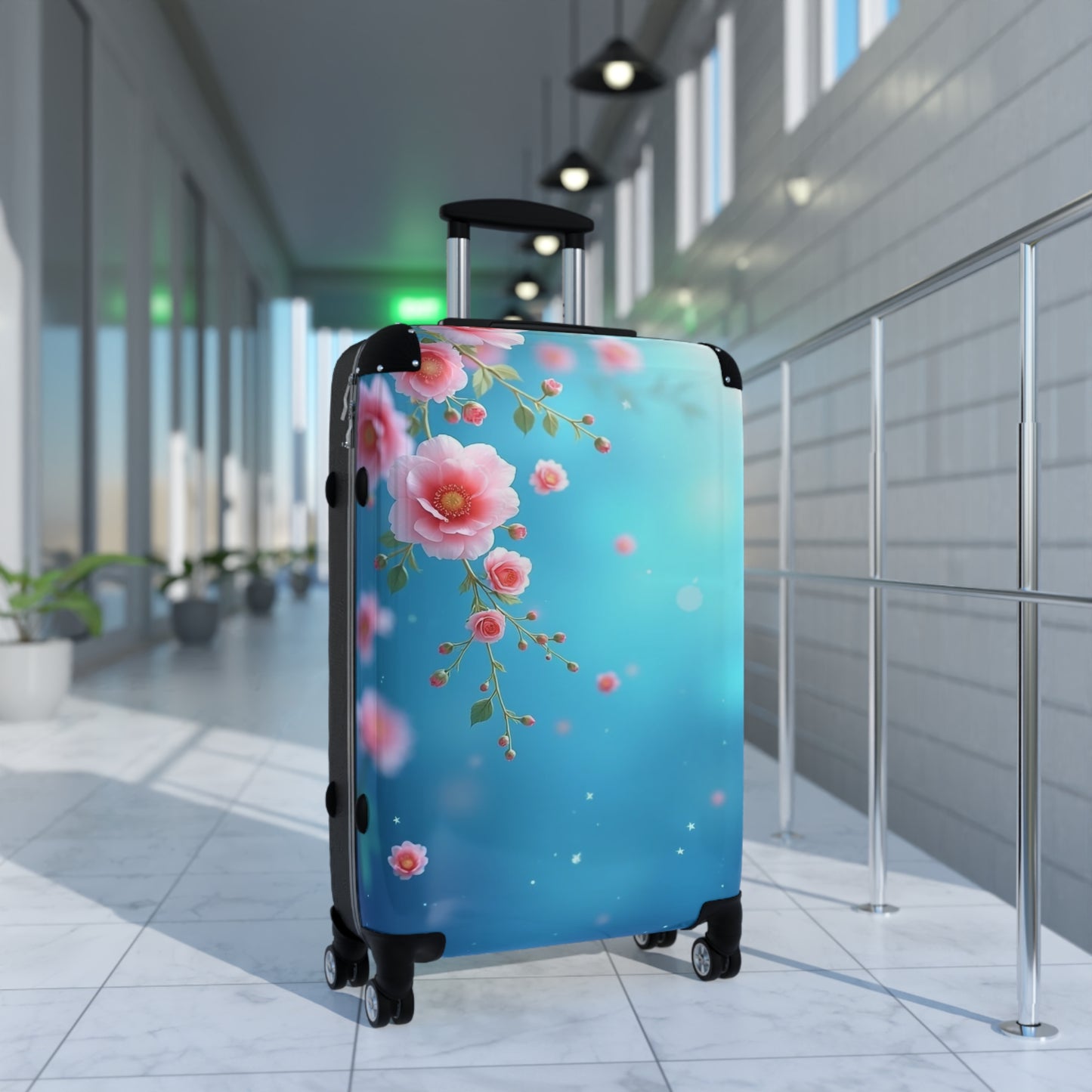 Nature Flowers Floral Blue Background Art Carry-On Suitcase - Stylish Luggage for Travelers